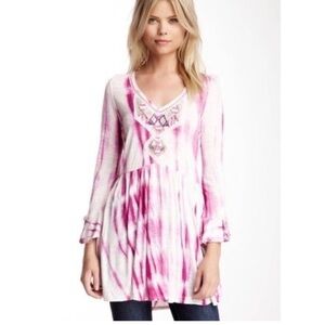 Free People Pink and White Tie-Dye Tunic